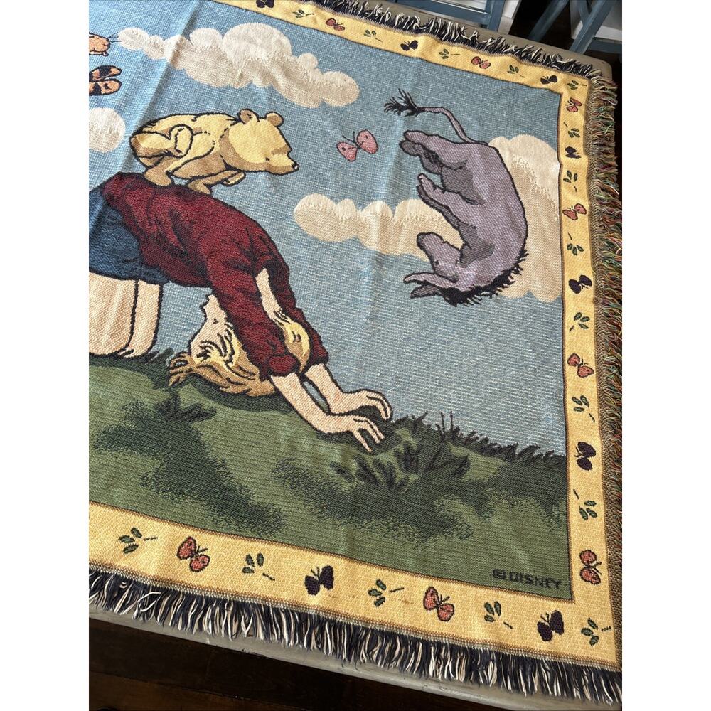 Vtg Disney Classic Pooh Woven Tapestry Throw Blanket Christopher Robin 49”x46” - Picture 4 of 9